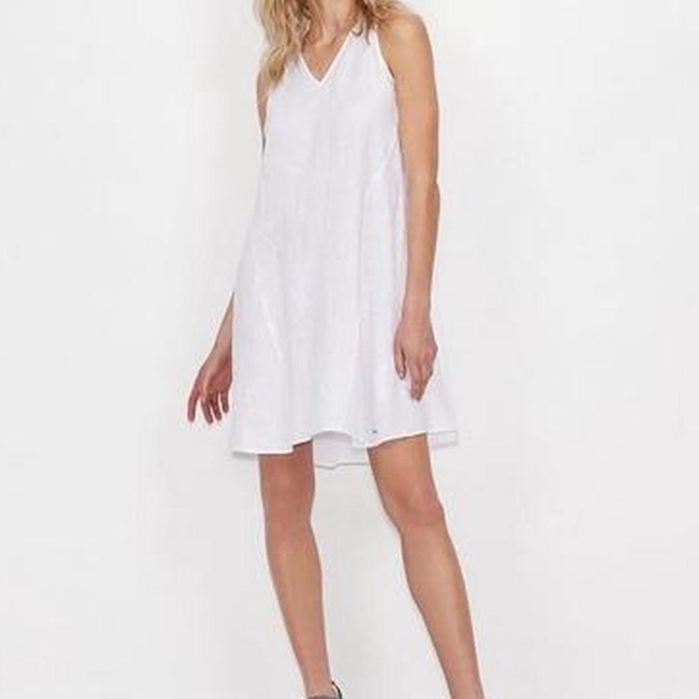 Armani Exchange White V-Neck Sleeveless Linen Mini Dress